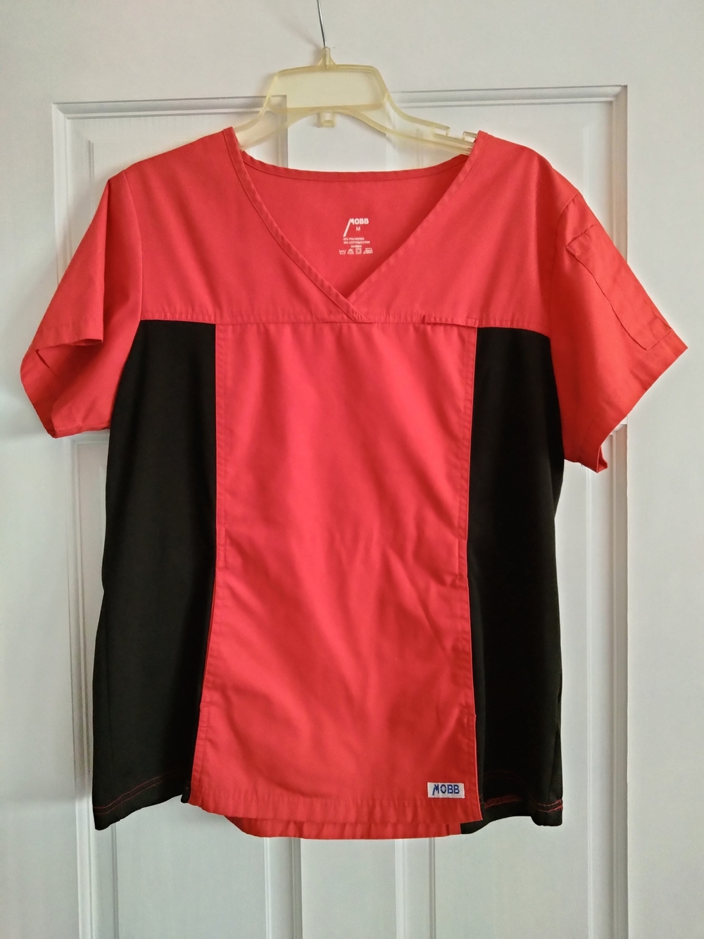 Mobb Women’s V-Neck Scrub Top in Red and Black